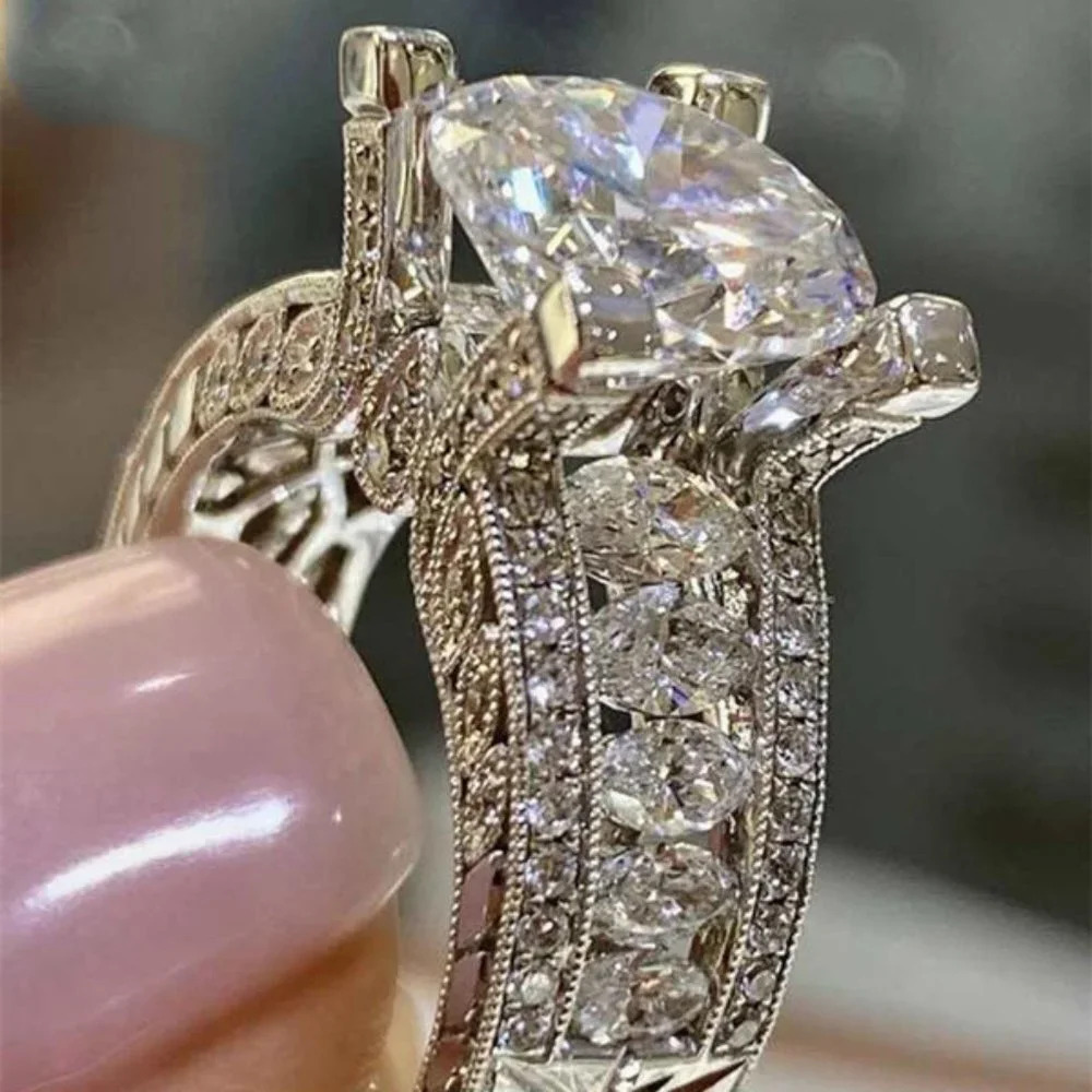 💎Fashion Party Glitter Zircon Chunky Carved Cubic Rings for Women, MARR9135